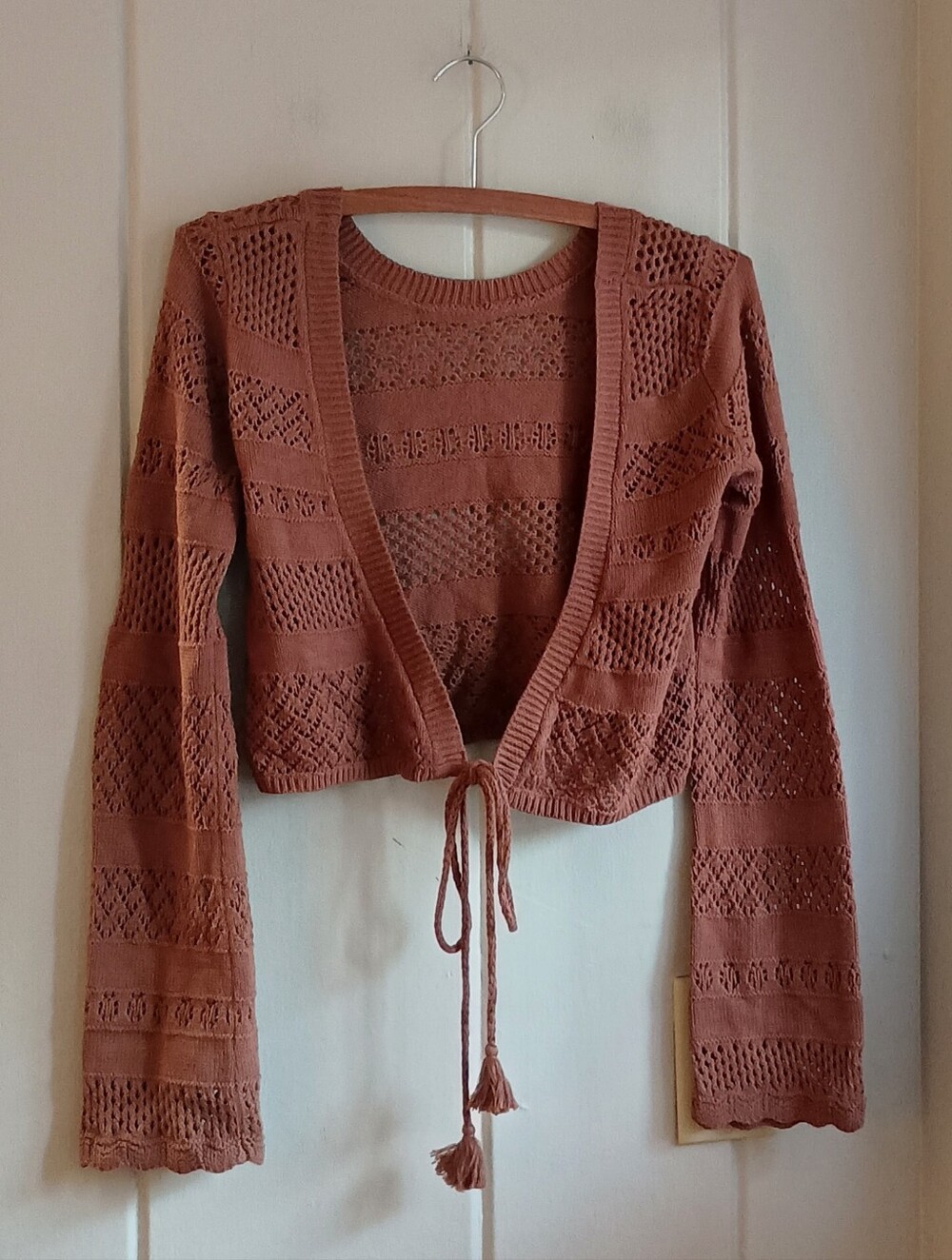 Aerie Brown Crochet Wrap Sweater